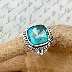 Silver‎ Plated Simulated Aquamarine Blue Cubic Zirconia Cocktail Ring Womens 6